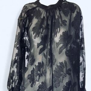 Black Sheer floral lace top with sheer sleeves XS H&M